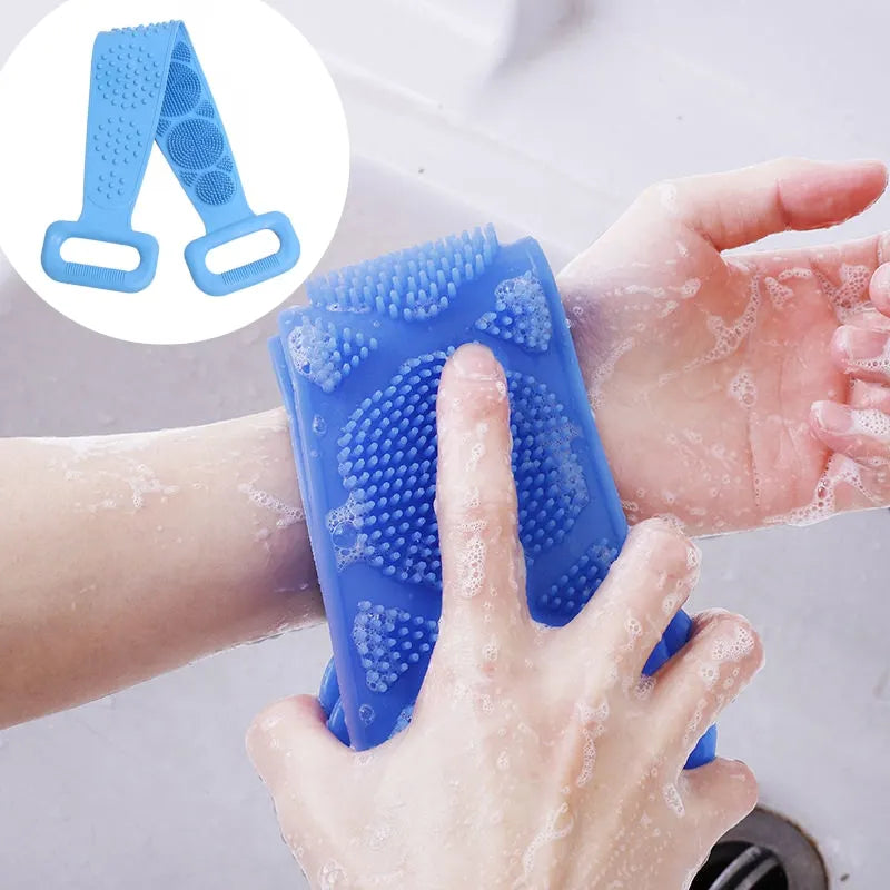 Hochwertige Silikon-Körperbürste – Badehandtuch Peelingschwamm, Rückenreiniger, Massageriemen zur Hautpflege und Reinigung, extra lang
