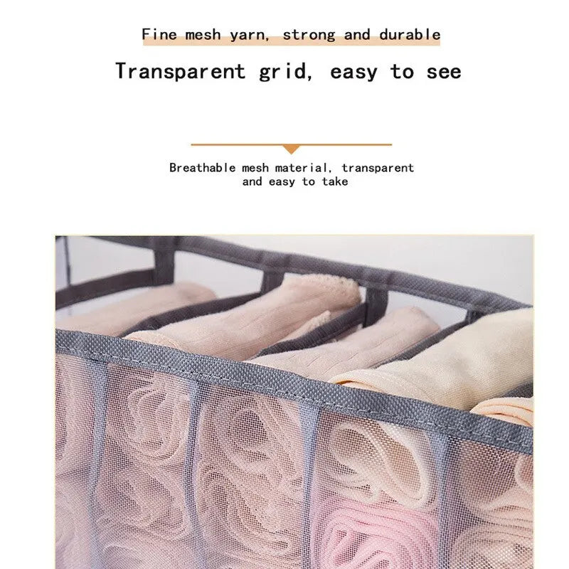 11-Fächer Faltbare Unterwäsche-Aufbewahrungsbox für Zuhause – Atmungsaktive Nylon-Mesh-Tasche zur Organisation von BHs und Unterwäsche