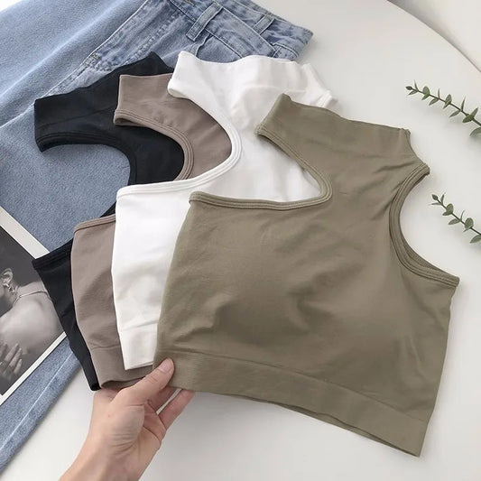 Sommerliche Damen Crop Tops - Einfarbige Unterhemden, kurz geschnitten, Neckholder Tops, Sexy ärmellose Blusen