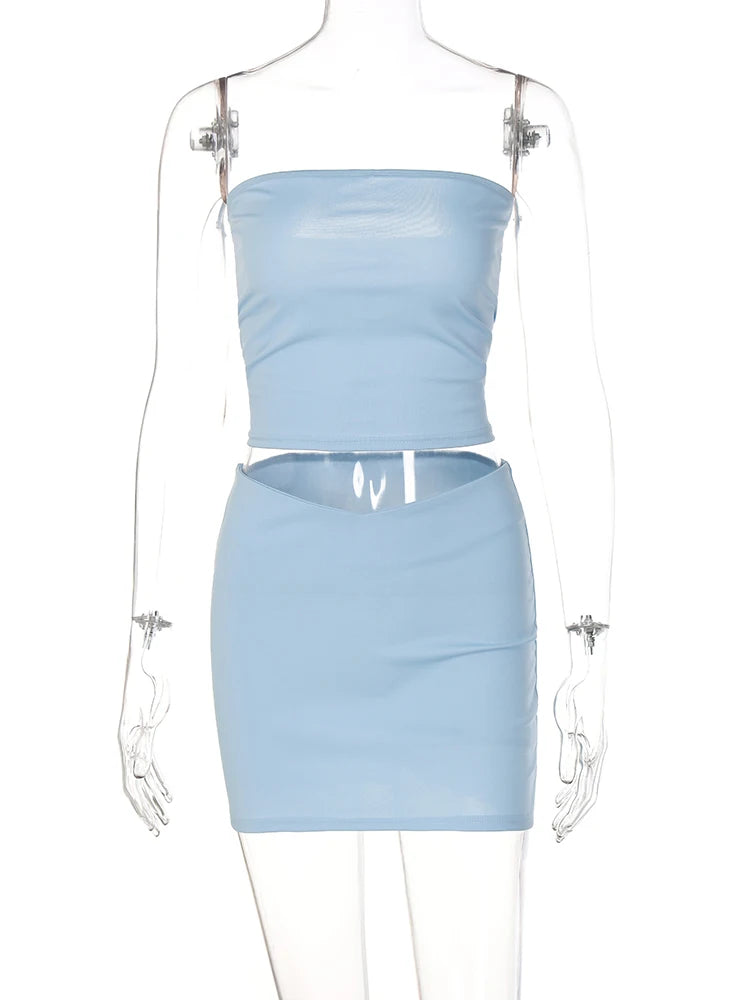 Modisches 2-teiliges Set – Faltendesign Tube Crop Top und Rock, Sommer Streetwear und Strandbekleidung
