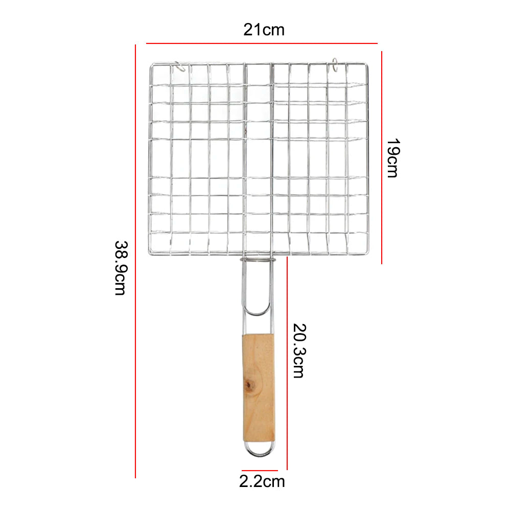 Grillkorb mit faltbarem Holzgriff aus Edelstahl für BBQ Grillmatte - Ideal für Fleisch und Fisch