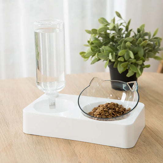 Haustier-Futterautomat – 2-in-1 Fressnapf und Wasserspender mit Abnehmbaren Edelstahlschalen für Hunde und Katzen, Multifunktionaler Fressnapf