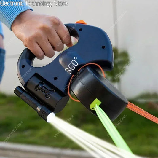 Doppelte Hundeleine mit Licht – Retractable, drehbare Leine für 2 Hunde, tragbar und ideal für sichere Spaziergänge mit LED-Licht