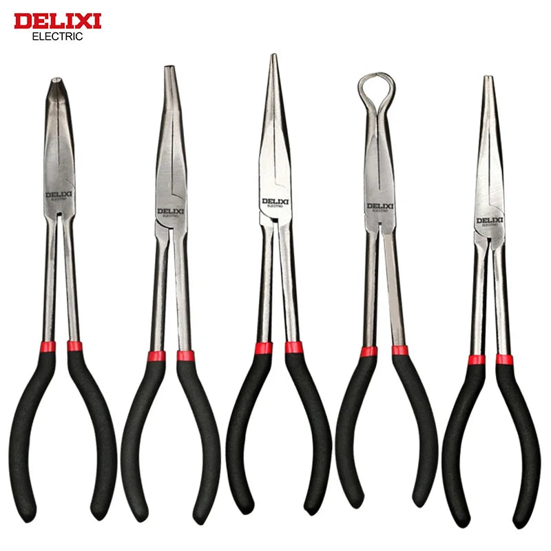 DELIXI Profi-Spitzzange – Lange Multifunktionszange, 45° & 90° Winkel, Extra-Länge für präzises Greifen, Biegen und Klemmen
