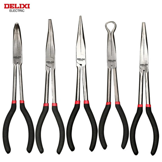 DELIXI Profi-Spitzzange – Lange Multifunktionszange, 45° & 90° Winkel, Extra-Länge für präzises Greifen, Biegen und Klemmen