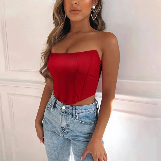 2024 Stilvolles Samt Crop-Top für Damen – Ärmelloses Korsett mit Rückenfreiem und Off-Shoulder Design, Perfekt für Modebewusste Frauen