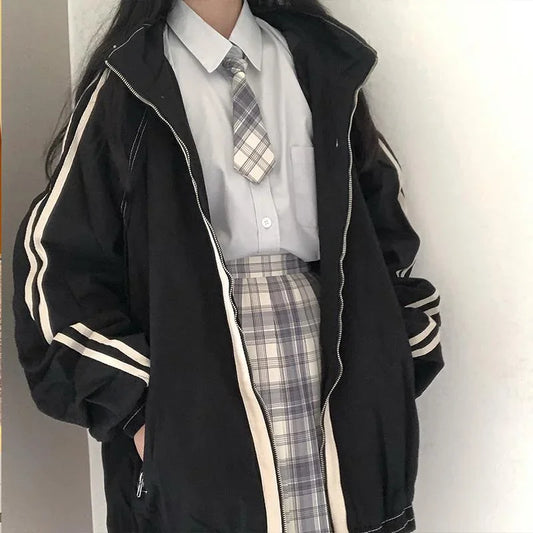 Deeptown Harajuku Oversized Damenjacke – Koreanische Streetwear, Vintage 2000er College-Look – Preppy Frühlingsjacke 2024