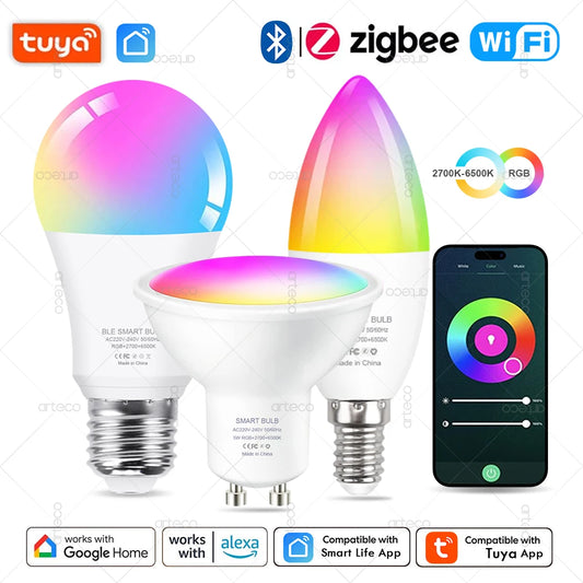 Tuya Smart LED-Lampe – E27/E14/GU10, WiFi & Zigbee, Dimmbar, 2700–6500K RGB, Kompatibel mit Alexa & Google Home