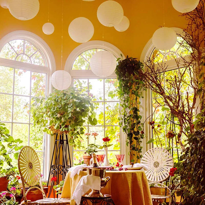 Lampions Solar, Runde Papier-Lampion Girlande – Weiß, Set aus 5/10/20 Stück, Für Indoor & Outdoor Dekoration