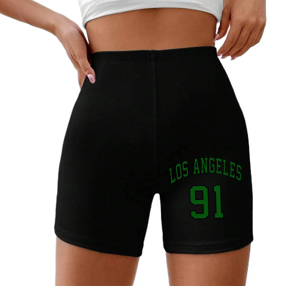 Los Angeles Letter Print Damen Shorts – Elastische Hip-Hop Sommer-Shorts, Atmungsaktive und Bequeme Streetwear, Oversize-Sporthosen
