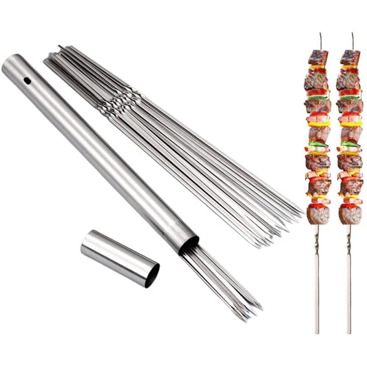 Edelstahl Grillspieße BBQ Schaschlik Gabeln Aufbewahrungsröhre Outdoor Camping Picknick Kochutensilien Wiederverwendbar 20 Stück