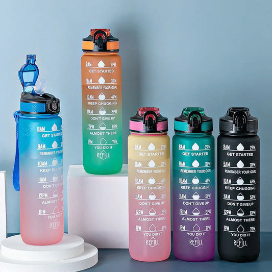 Motivierende Wasserflasche 900/1000ml – Auslaufsichere Trinkflasche für Sport, Gym, Outdoor & Reisen