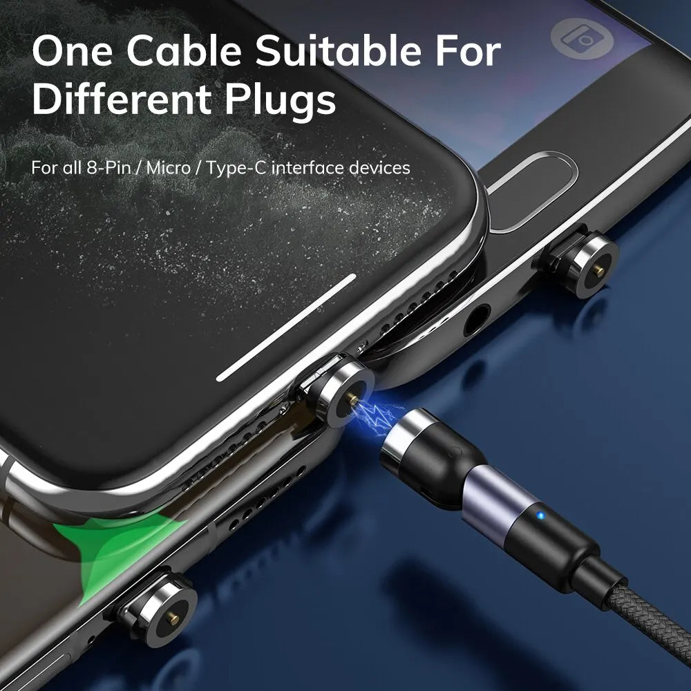 Magnetisches 3-in-1 Ladekabel von TOPK – 540° rotierendes Micro USB & Type-C Kabel mit 90° Winkel-Stecker für bequemes Laden