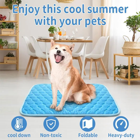 Selbstkühlende Haustiermatte – Sommer-Kühlpad für Hunde und Katzen, Atmungsaktiv und Waschbar, Aus Eis-Silk für optimale Kühlung