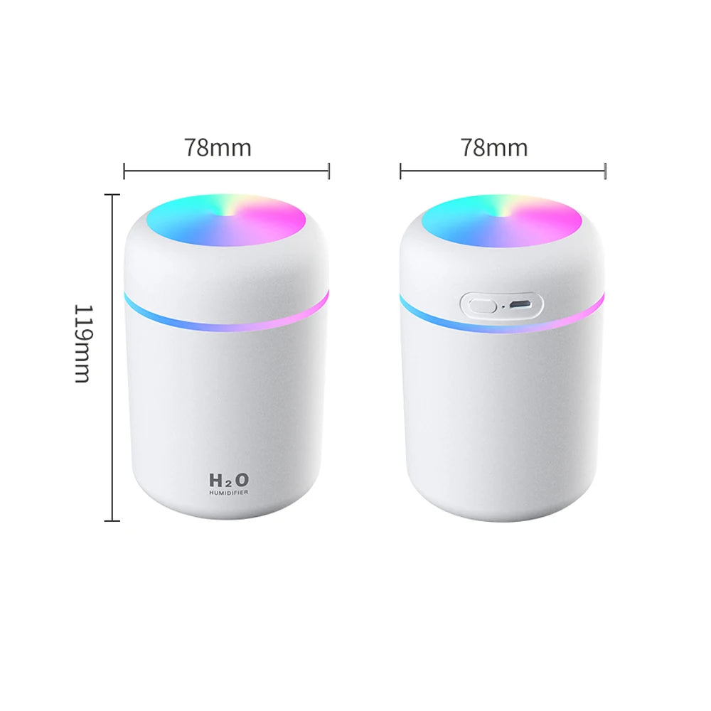 Multifunktionaler LED Luftbefeuchter - Aromaöl-Diffusor, USB Nebel Sprayer, 300ML, Bunter Lufterfrischer für Auto und Heim