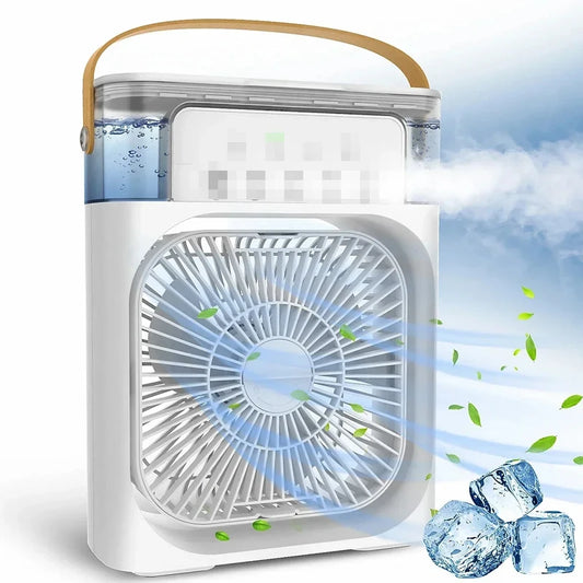 3-in-1 Tragbarer Lüfter und Luftkühler - Kompaktes Haushaltsgerät mit LED-Nachtlicht und Befeuchter für angenehmen Schlaf, 3 Geschwindigkeiten, USB-Elektroventilator für Büro und Zuhause
