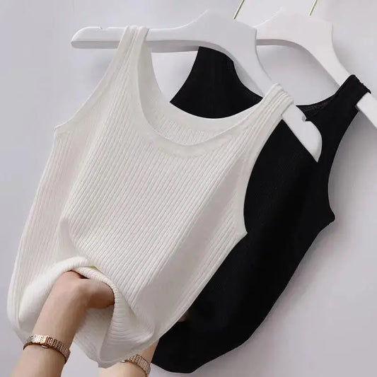 Einfarbiges Damen Tank Top: Sommerliche Strickweste mit O-Ausschnitt – Ärmellos, in schwarz, weiß oder blau