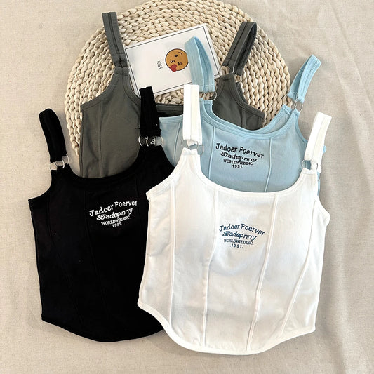 Modische Sommer-Crop-Tops für Frauen – Sexy Camisole mit Letter-Print, Quadrat-Ausschnitt und Polsterung, Y2K Stil, Ärmellos
