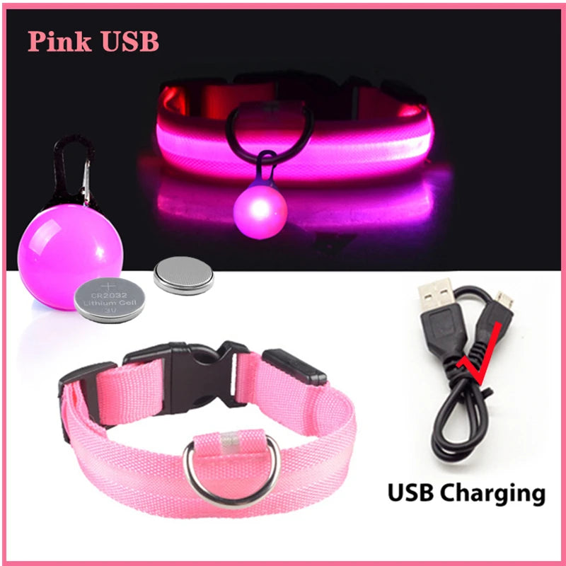 USB-Aufladbares Leucht-Halsband für Hunde & Katzen – Helles LED-Nacht-Sicherheitslicht mit abnehmbarem Anhänger