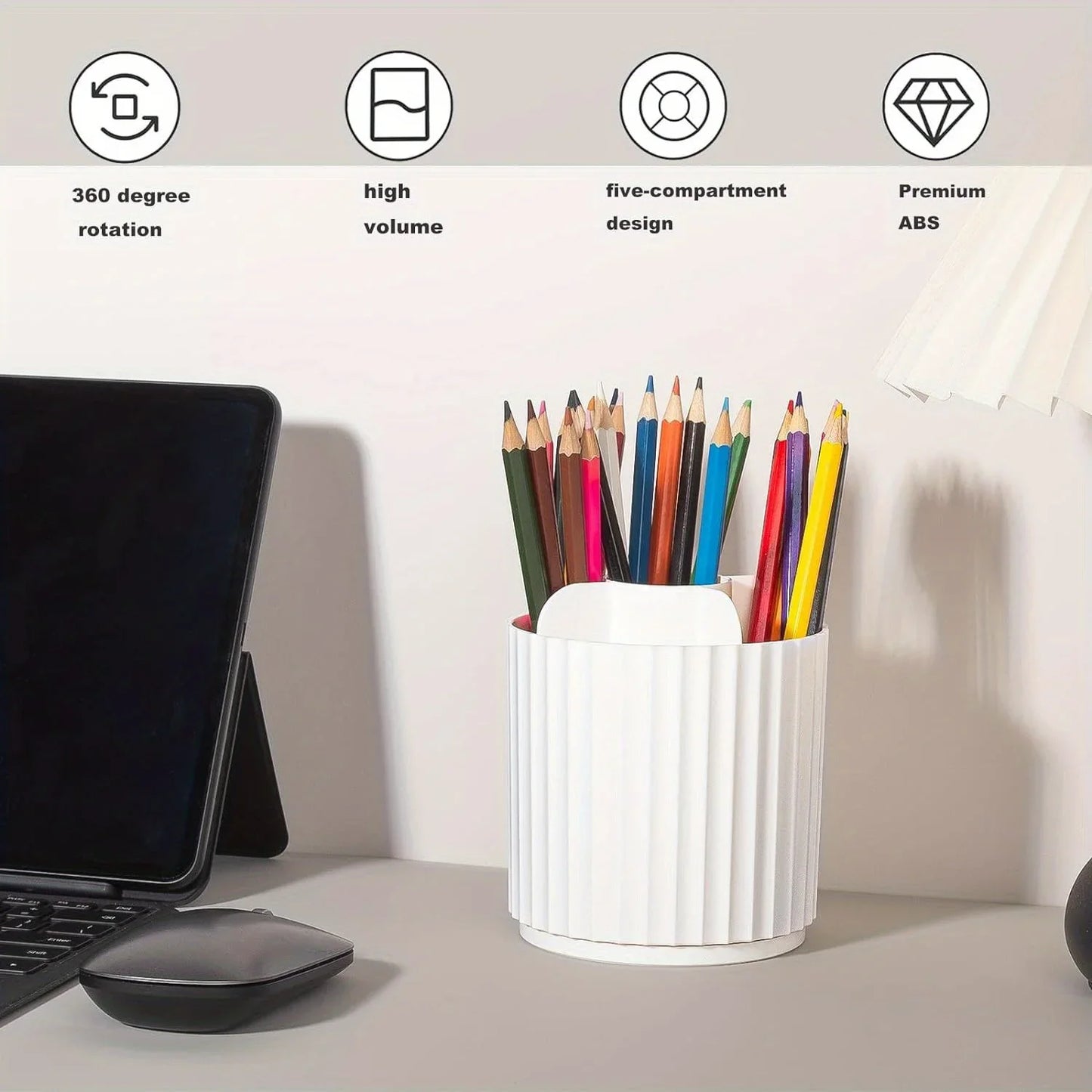 360° Rotierender Make-up Pinselhalter – Kosmetik-Organizer für den Schminktisch, Drehbarer Aufbewahrungsbecher, Weiß Gestreift