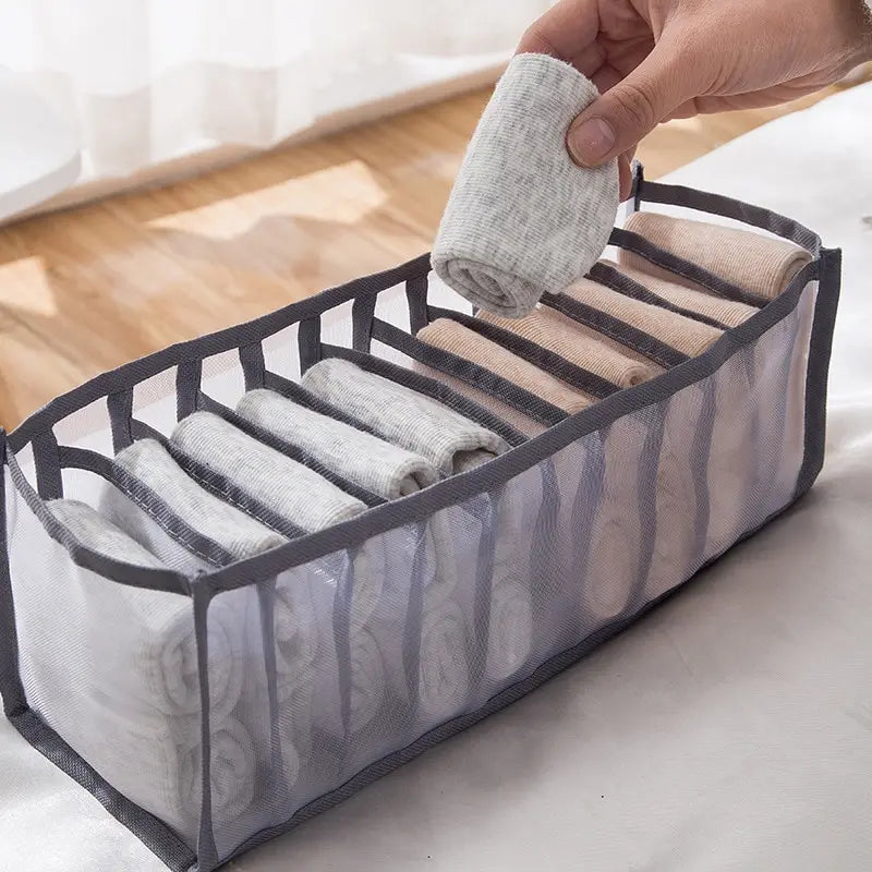 11-Fächer Faltbare Unterwäsche-Aufbewahrungsbox für Zuhause – Atmungsaktive Nylon-Mesh-Tasche zur Organisation von BHs und Unterwäsche