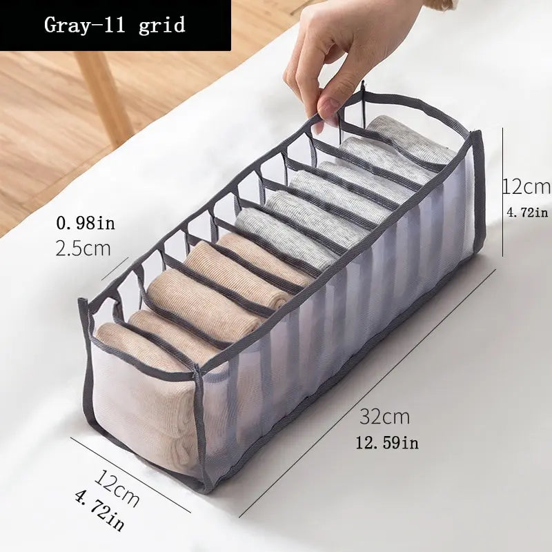 11-Fächer Faltbare Unterwäsche-Aufbewahrungsbox für Zuhause – Atmungsaktive Nylon-Mesh-Tasche zur Organisation von BHs und Unterwäsche