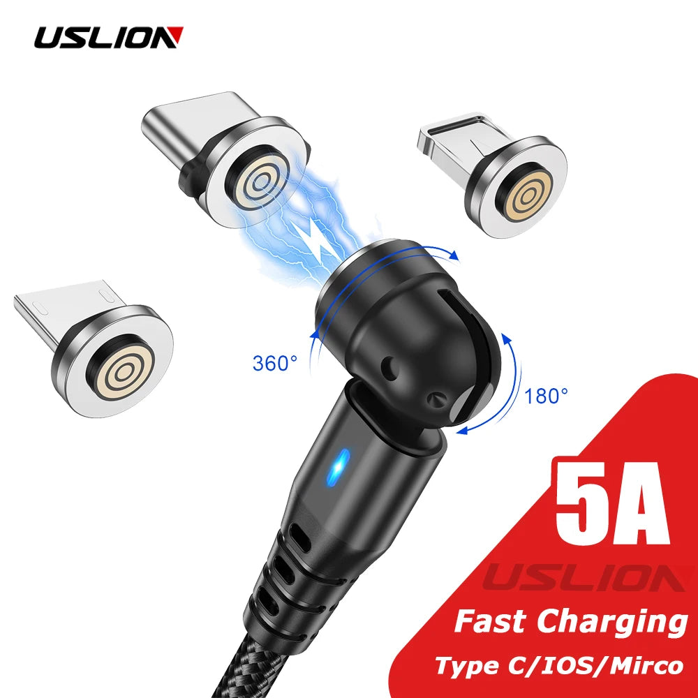 USLION 540° Drehbarer 5A Magnet-Kabel – Schnelllade- und Datenkabel für iPhone 15/14 Pro Max, Xiaomi 13, POCO, Redmi