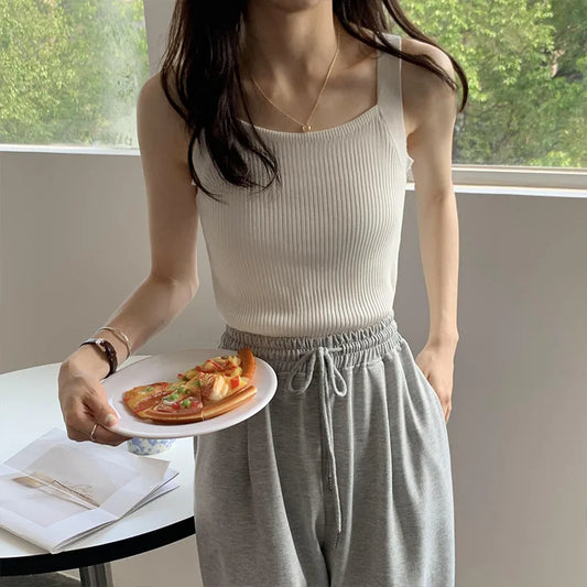 Niedliche Damen Casual Crop Tops – Strapy Einfarbige Camisoles und Tank Tops im Koreanischen Stil