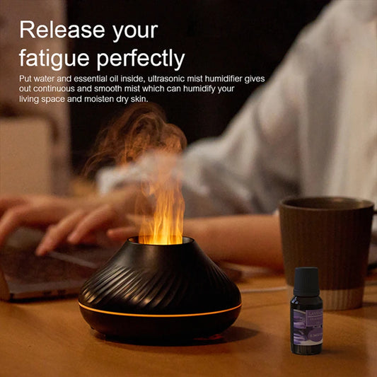 130ml Volcanic Aroma Diffusor - Tragbarer USB Luftbefeuchter mit ätherischem Öl und Farbflamme-Nachtlicht