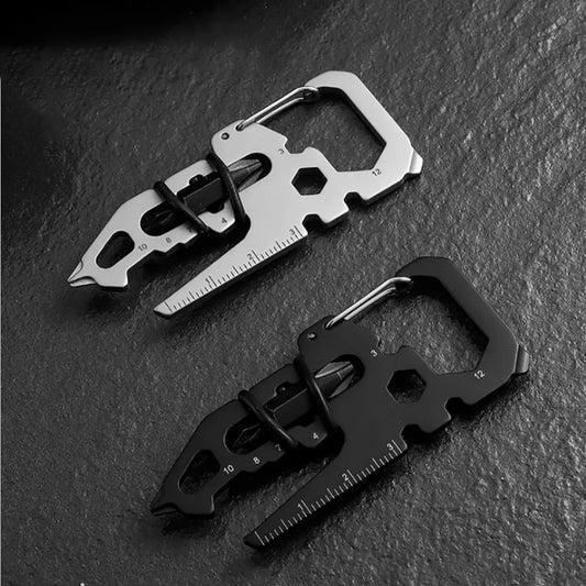 Multifunktionswerkzeug aus Edelstahl: Karabiner, Flaschenöffner, Schlüsselanhänger für Camping und Klettern