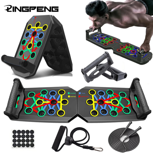 Tragbares, Multifunktionales 4 in 1 Push-up Board Set mit Griffen – Faltbares Fitnessgerät für Brust-, Bauch-, Arm- und Rückentraining zu Hause und Unterwegs