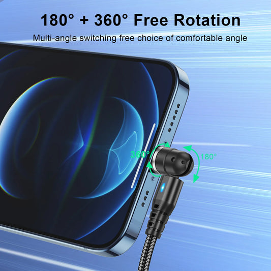USLION 540° Drehbarer 5A Magnet-Kabel – Schnelllade- und Datenkabel für iPhone 15/14 Pro Max, Xiaomi 13, POCO, Redmi