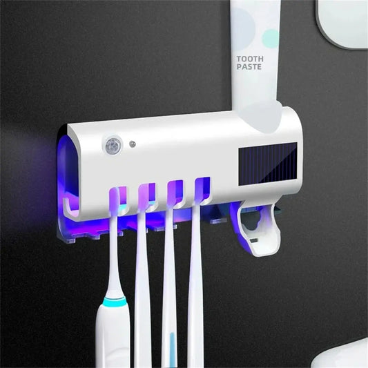 Zahnbürstenhalter mit Solar-UV-Licht zur Zahnbürstensterilisation und automatischem Zahnpastaspender für das Bad, Automatischer Zahnbürstenhaltefür das Bad