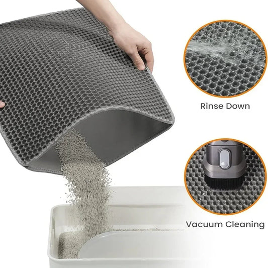 Wasserdichte Katzenstreu-Matte - Haustier-Toilette mit Doppelschicht-Katzenstreu-Box, Rutschfeste und Waschbare Sandmatte für Katzen, Reinigungspad für Haustiere