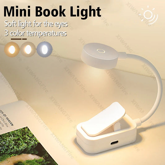 Clip-On Buchlampe –3 Lichtfarben, USB/Batterie, Augenschonend für Lesen im Bett & Lernen, Klemm Leselampe