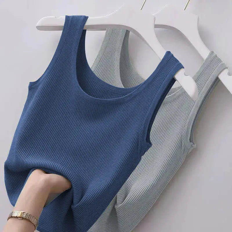 Einfarbiges Damen Tank Top: Sommerliche Strickweste mit O-Ausschnitt – Ärmellos, in schwarz, weiß oder blau