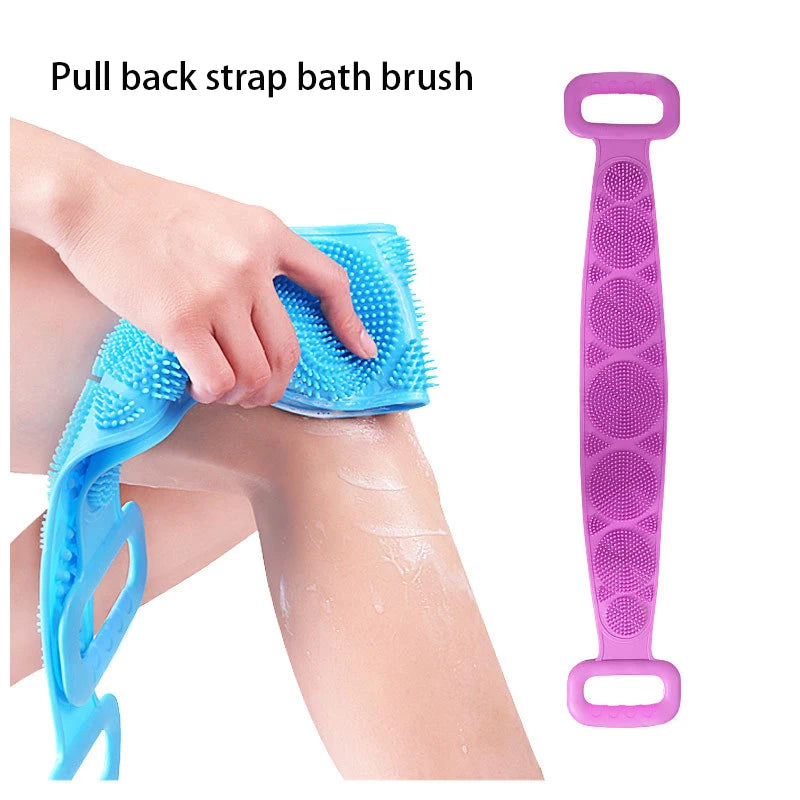 Hochwertige Silikon-Körperbürste – Badehandtuch Peelingschwamm, Rückenreiniger, Massageriemen zur Hautpflege und Reinigung, extra lang