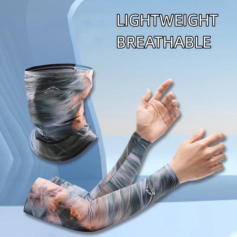 2er-Set Sonnenschutz Ice Silk Arm Sleeves & UV-Schutzmaske – Atmungsaktive, kühlende Ärmel und Bandana-Maske für maximalen Schutz beim Radfahren, Laufen und Outdoor-Aktivitäten im Sommer