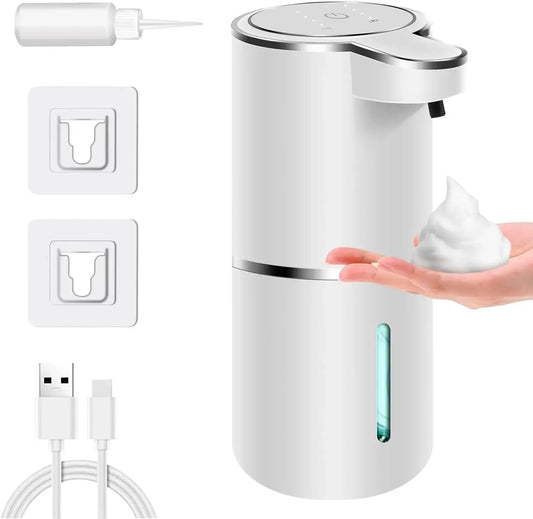 Automatischer Seifenspender berührungslos – 380ml, USB wiederaufladbar, elektrischer Schaumsensor mit 4 einstellbaren Schaumstufen für Küche und Bad