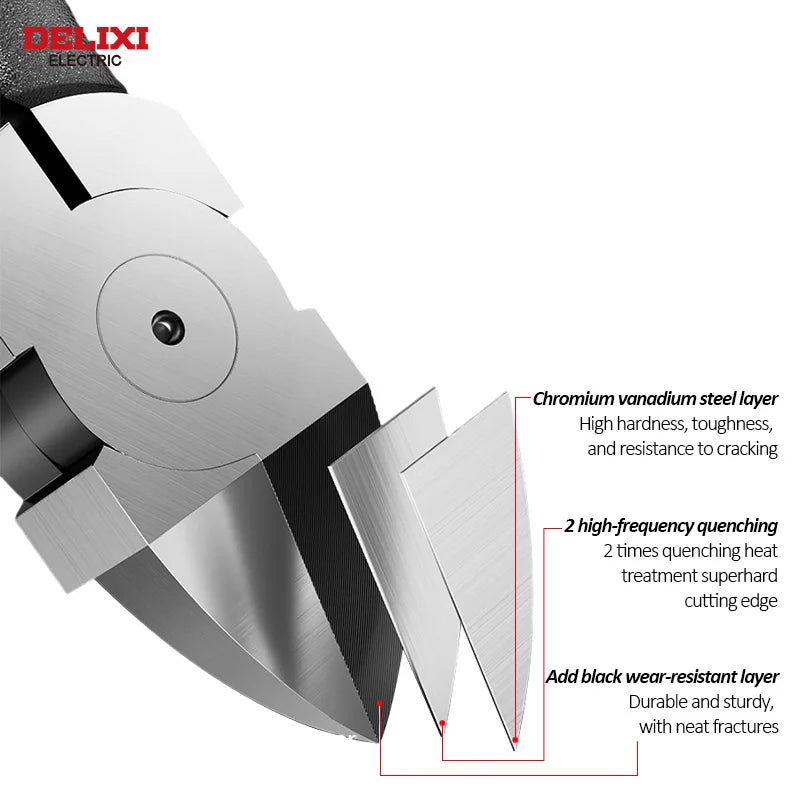 DELIXI Seitenschneider & Elektronikzange – Nozzle Pliers, Diagonalzange & Industrieschere für Kabel, Metalldraht, Kunststoff & Holz