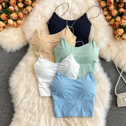 Nahtloses Damen Crop Top – Ice Silk Camisole, gepolstertes BH-Bralette, kabellos, sportlich und stilvoll